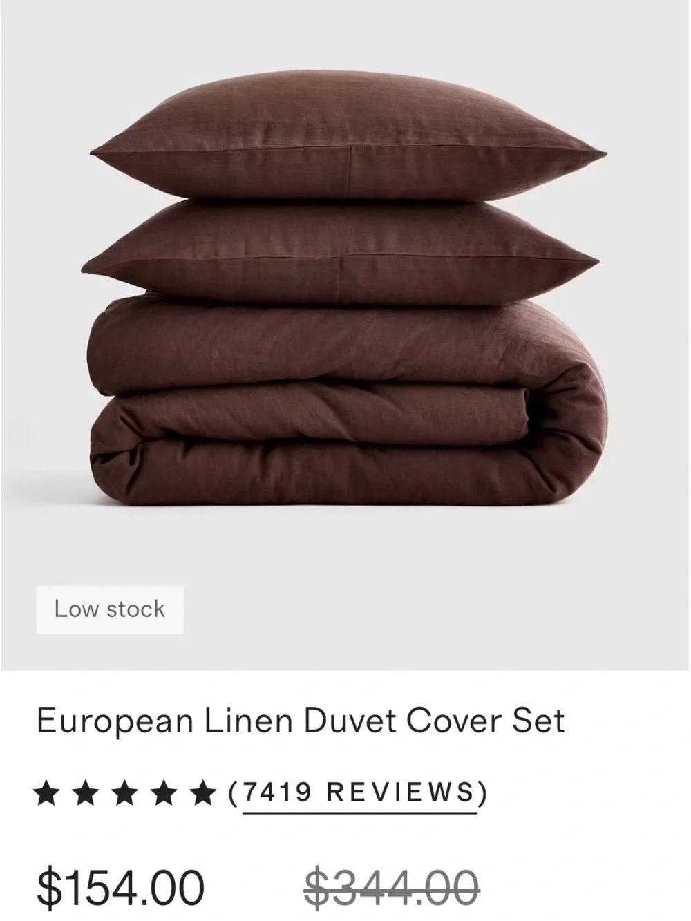 QUINCE NWOT European Linen Duvet Cover Set Twin Espresso Chocolate